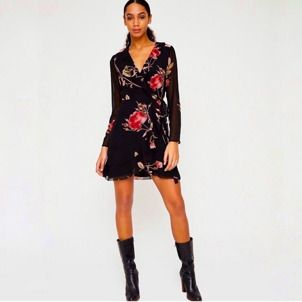 WILFRED Louise Mini Wrap Dress Black Floral S